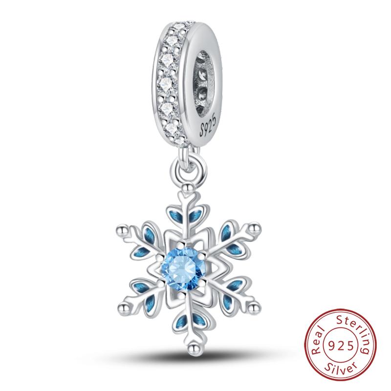 925 Silver Snowflake Snowman Penguin Charm Pendant Winter Jewelry Gift For Women DIY Birthday Present