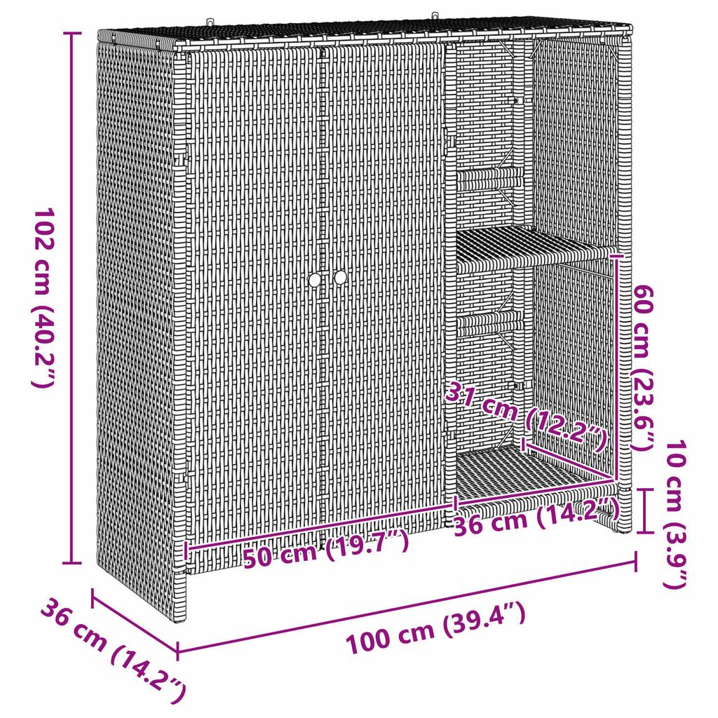 Storage Cabinet with Shelf Gray 100 x 36 x 102 cm Rattan