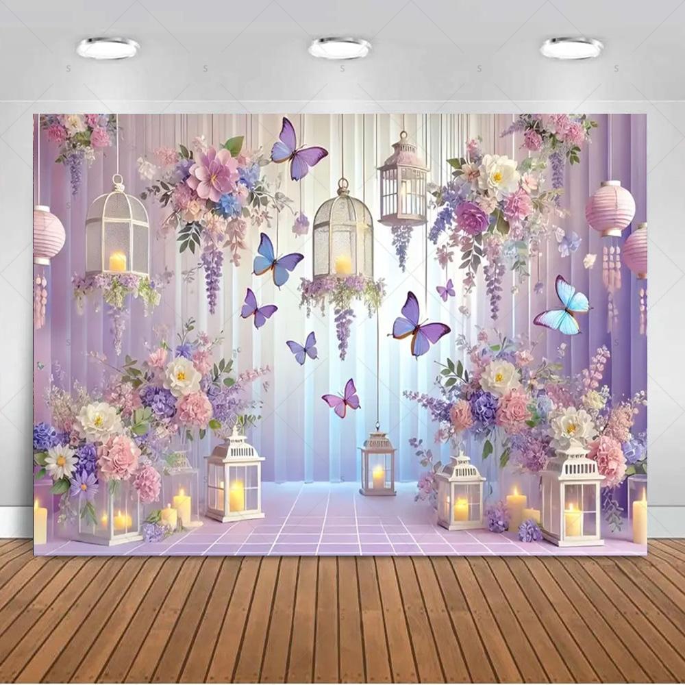 Dreamy Purple Butterfly Backdrop Supplies Girl Birthday Party Decorations Pretty Engagement Wedding Background Photography Prop