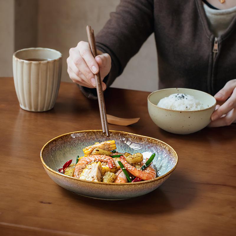 Color Flame Beautiful Plate 8-Inch Ceramic Deep Plate Special-Shaped Salad Plate Pasta Plate Hotel Tableware Exit