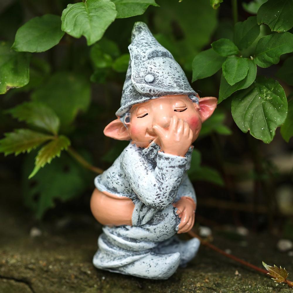 Grey Gag 4.7 Inch Dwarf Elf Figurines Gnome Statue Pooping Garden Tree Decoration