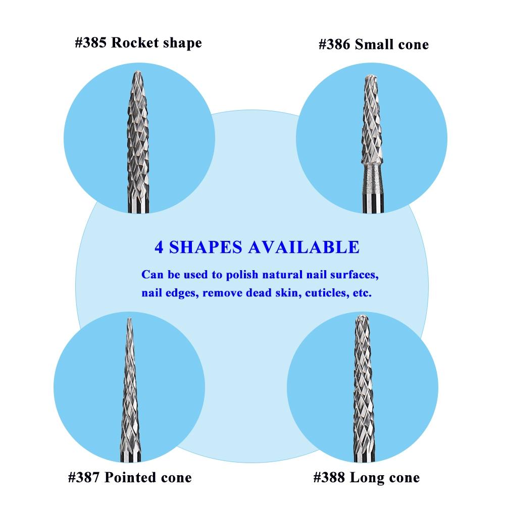 1 шт., конусное сверло для ногтей из карбида вольфрама 3/32 дюйма, вращающиеся фрезы для маникюра, аксессуары для электродрелей, инструмент для фрезерования ногтей