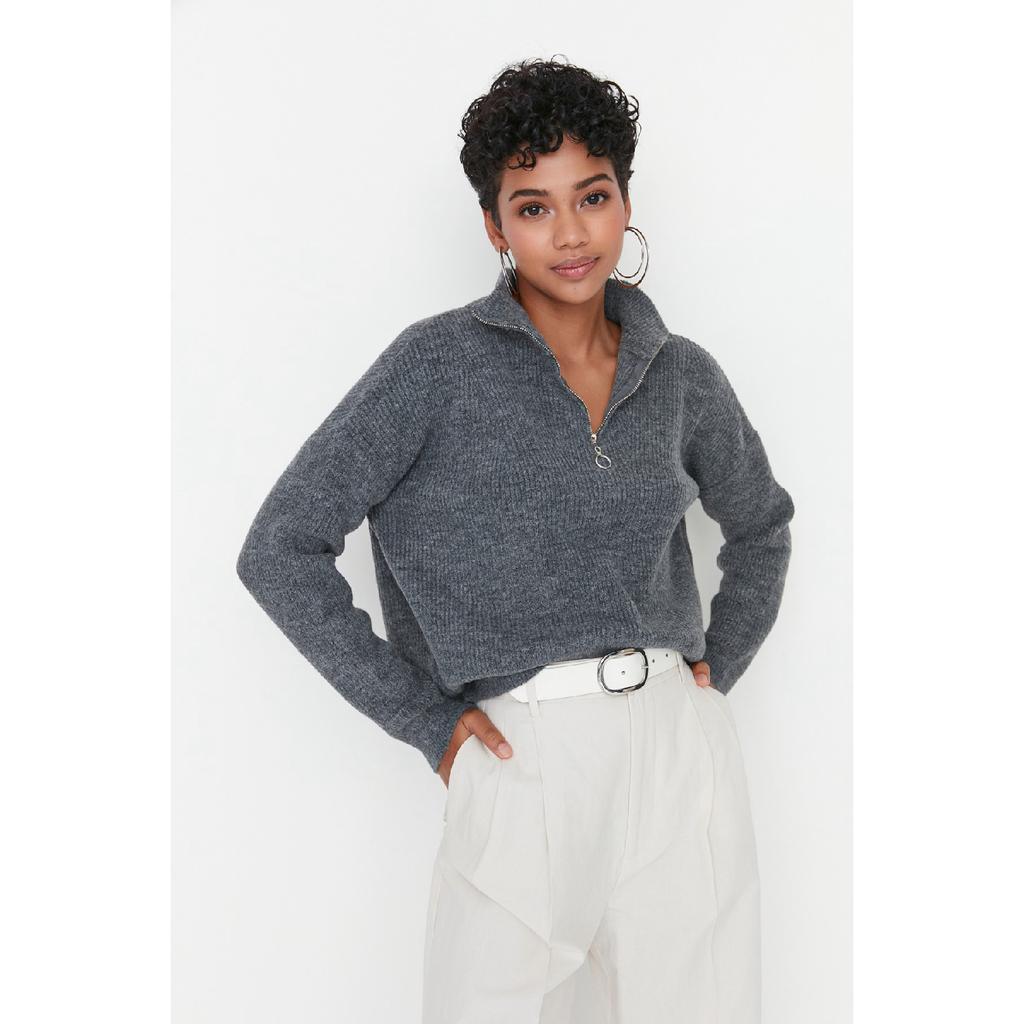 Мягкий текстурированный трикотаж антрацитового цвета на молнии Twoaw20xs0009