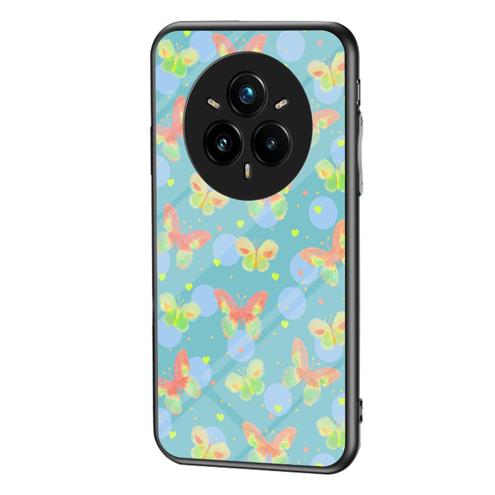 For Realme 14 Pro+ 5G Case Butterfly Pattern TPU+Tempered Glass Protective Phone Cover