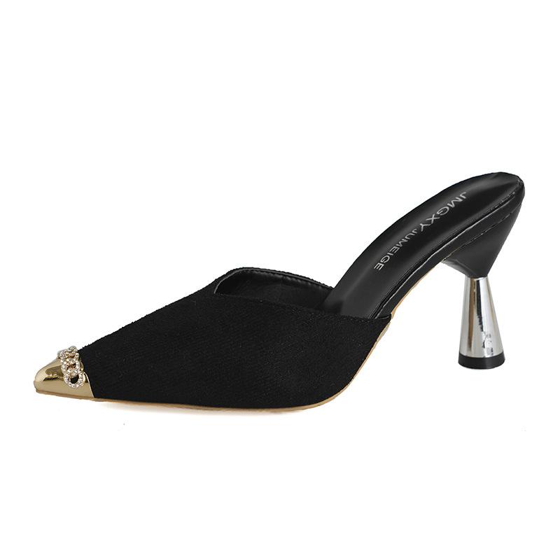 2025 Spring New Bag Head Half Slippers 33 Small Size Pointed Head Stiletto High Heels Fashion Muller Cool Slippers Women's Summer