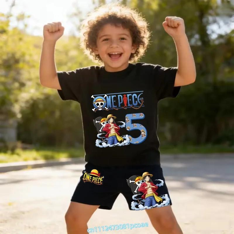 Summer Tshirt for ChildrenCotton ShortSleeved Shorts for Boys Sports Shirt Set of 2 Digital 12345 Cartoon Print