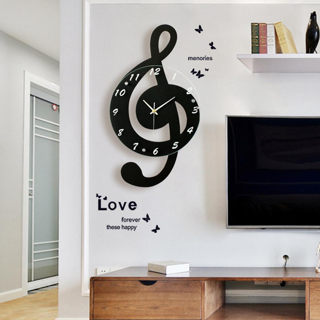 Innovative Musical Note Electronic Wall Clock Fashionable Silent Quartz Clock for Children Room