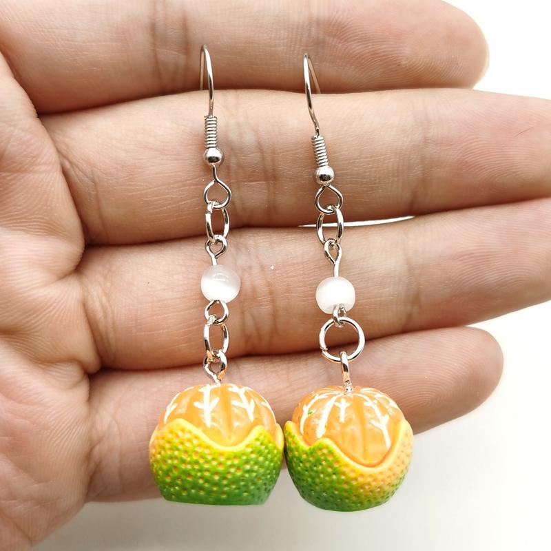 Lovely Girls Unusual Earing Orange Fruit Drop Hanging A Cat 's-eye Earrings Women for Teen Funny Female Ear Rings Jewelry Gift