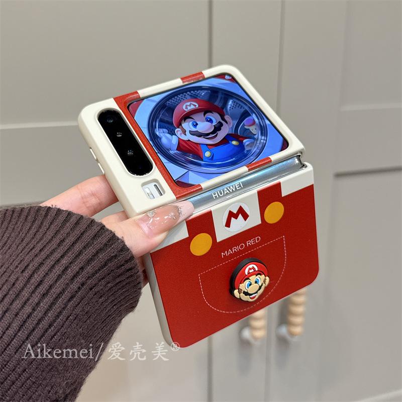 Applicable to Huawei PuraX folding screen mobile phone case pocket fun cartoon Mario pocket Xiaomi MIX Flip three-dimensional doll Samsung Zflip