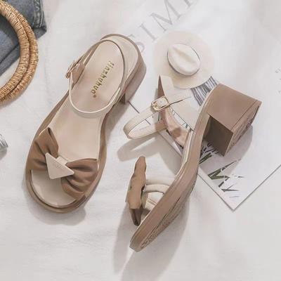 Модная женская обувь Квадратный каблук Толстый каблук Лето 2024 Массивная обувь Бант Блочный Средние Босоножки для Женщин Оптом F Комфорт Vip H