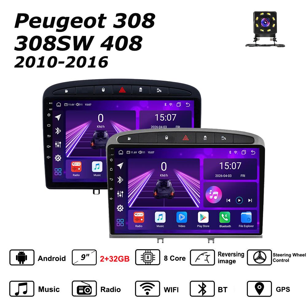 Автомобильная магнитола Android Car-Play для Peugeot 308 308SW 408 2010-2016 Мультимедийный плеер Головное устройство Стерео Навигация GPS BT WIFI, 8 ЯДЕР ,2+32ГБ