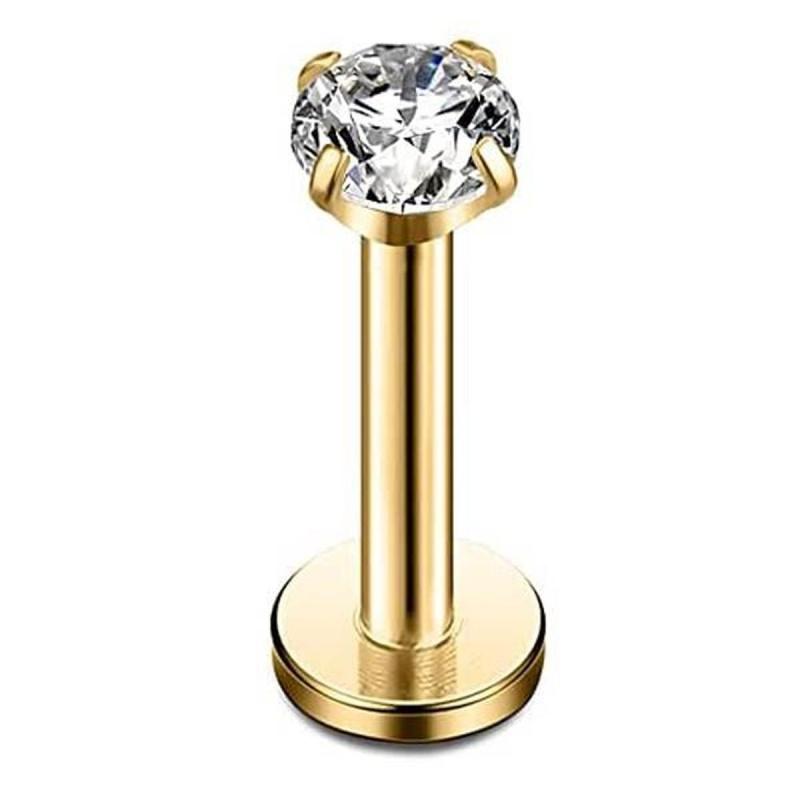 KODY PIERCING Набор для пирсинга губы из полого золота 9 карат с цирконом CZ, круглый, 2,0 мм, длина 8,0 мм