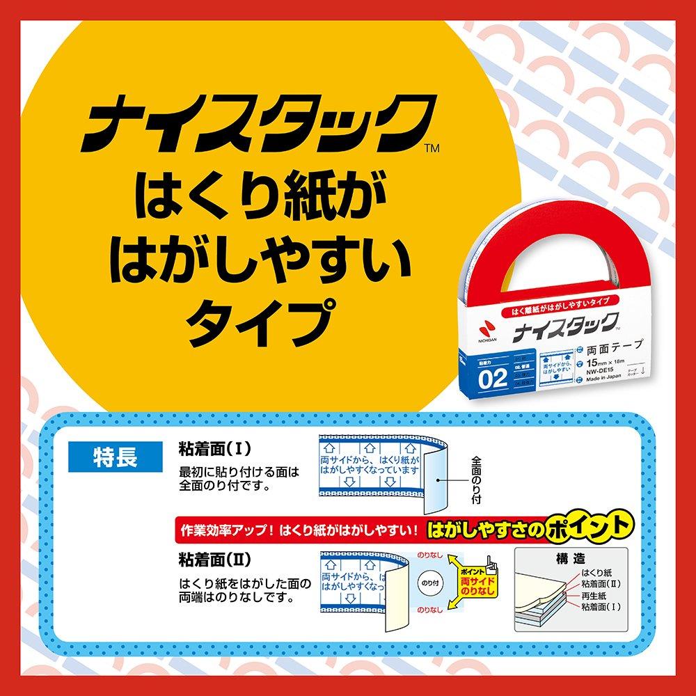 Nichiban легко отклеивается 2 15 мм двусторонний скотч, Nicetack, бумага, рулоны, NW-DE15AZ2P