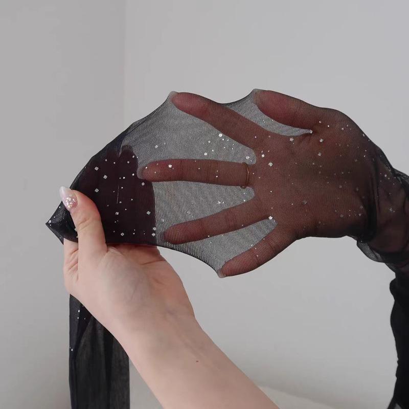 Korean Starry Sky Silver Sequin Black Pantyhose for Women