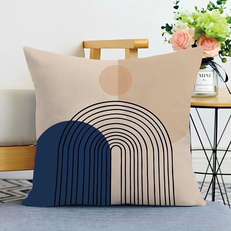 Simple Blue Geometric Lines Print Decorative Pillowcase Bedroom Living Room Square Cushion Pillowcase