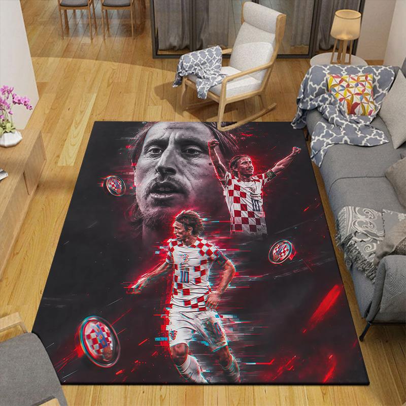 Luka Modrić Flannel Pattern Square Carpet,Area Rug,Carpet Rug for Living Room Bedroom Sofa Playroom Decor,Non-slip Floor Mat