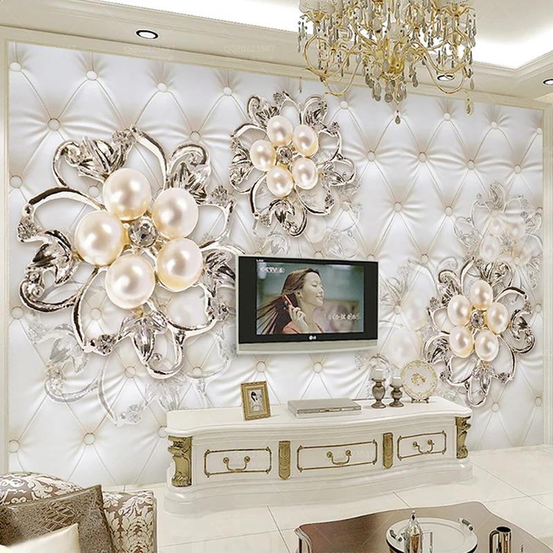 Европейский стиль настенные фрески мягкая упаковка стерео рельеф жемчужные цветы настенные фрески отель гостиная роскошные фотообои