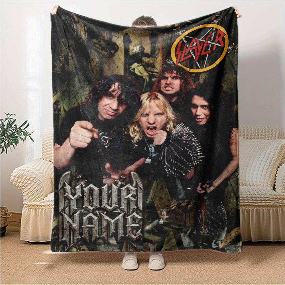 Name Custom Slayer Band Print Flannel Blanket High Quality Warm Comfortable Cover for All Seasons Perfect for Gifts Home Decor