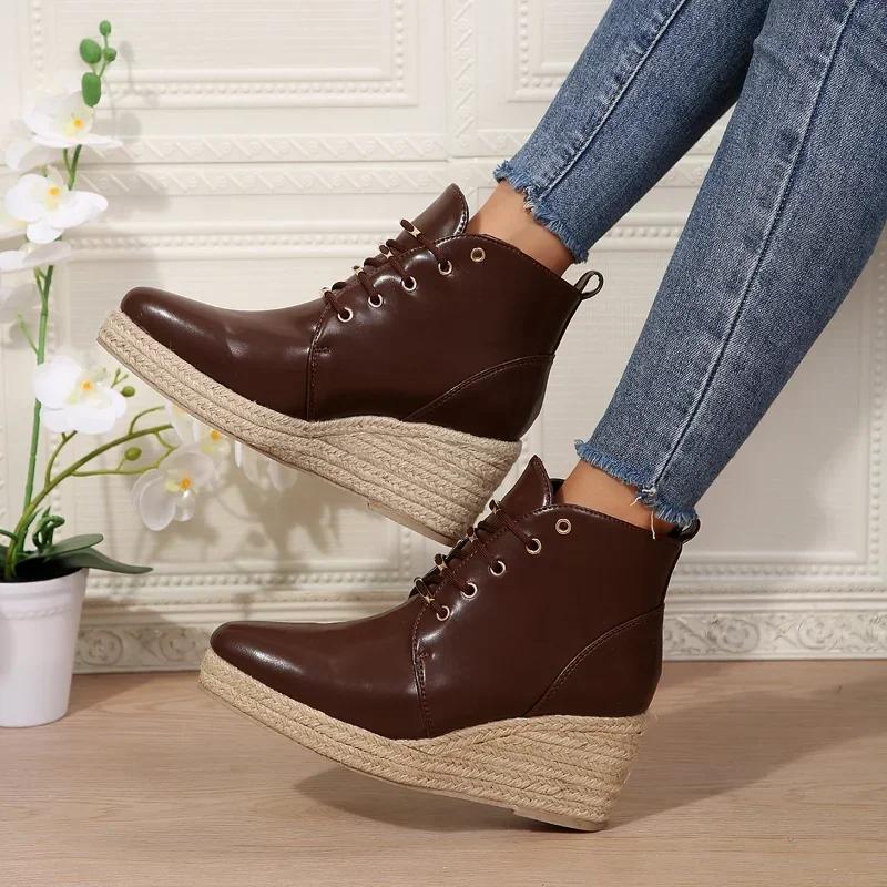 Women Thick Soles Pointed Wedge Boots Female Autumn Fashion Punk Goth Platform Heels Wedge Women Boots Casual Goth Punk Size 42