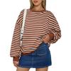 Autumn Winter Colorful Striped Round Neck Loose Sportswear Sweatshirt for Women Pullovers & Long Sleeves Women’s