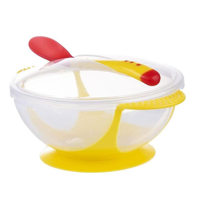 Детские миски с присоской, крышкой с защитой от проливания, ложкой с датчиком температуры, чашей бинаурального дизайна (Пакет из 3)