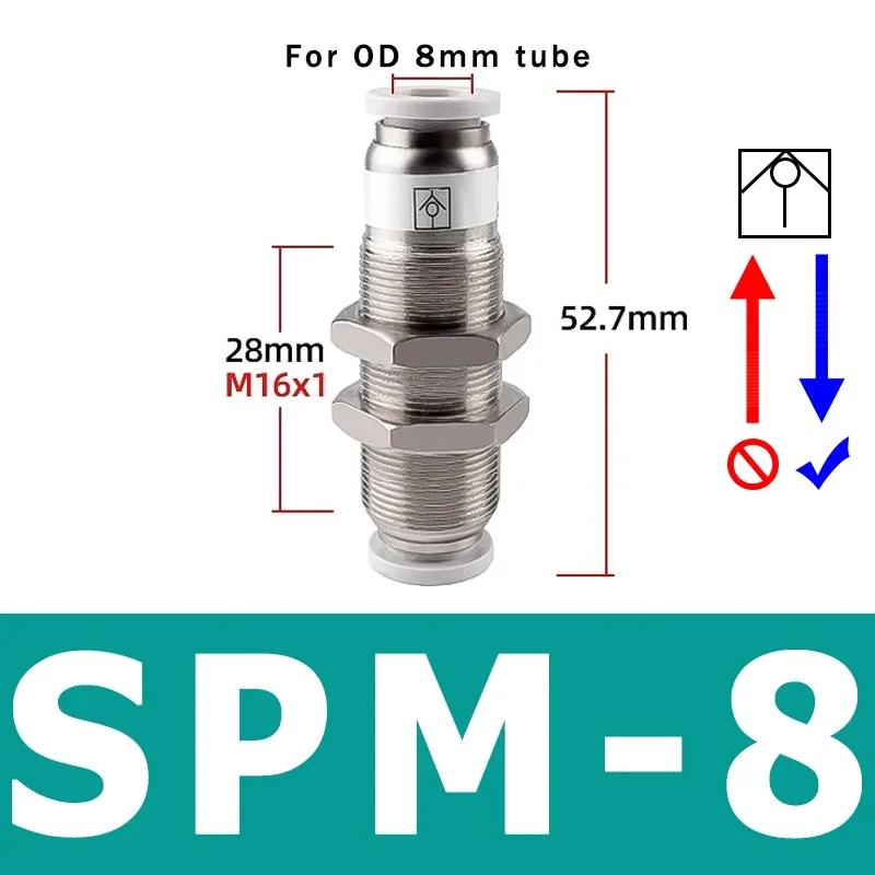 SPM Panel Mount Air Tube Check Valve 4mm 6mm 8mm 10mm 12mm Push In Quick Connect One Way Non Return Pneumatic Hose Fitting
