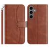 For Samsung Galaxy S24+ Stand Case with Strap PU Leather Wallet Phone Cover S Shape Stitching Design