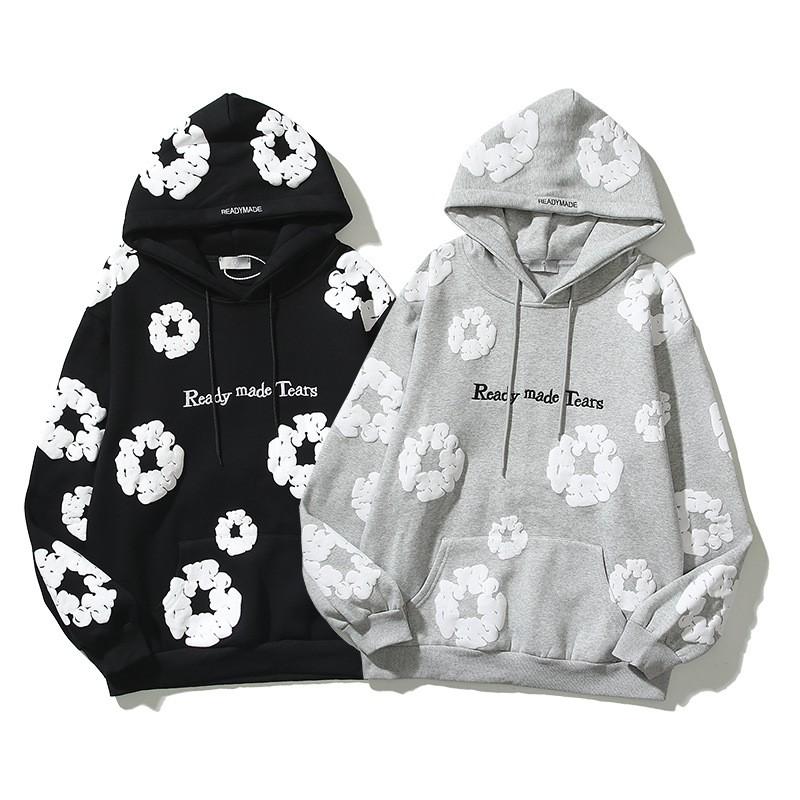 Unisex Oversized Hooded Sweatshirt With Foamed Cotton Print Embroidered Letters Winter Casual Streetwear