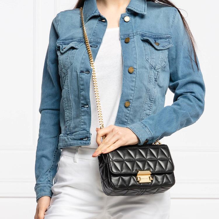 Michael Kors MK Sloan Commuter Стеганая Сумка-Кроссбоди с Клапаном на Цепочке из Кожи Ягненка Женские Сумки Черная 30S7GSLL1L-001