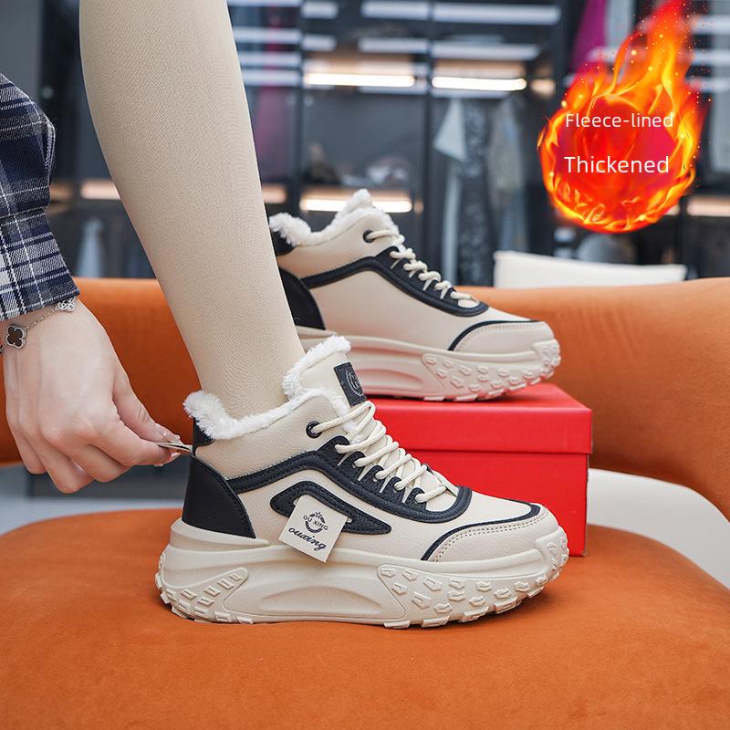 Теплые бархатные высокие спортивные повседневные женские туфли - нескользящая толстая подошва, зимний стиль 2023 года