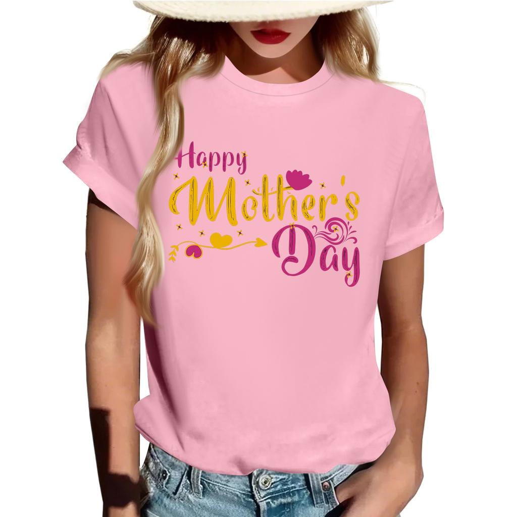 Взрослые Повседневные Ежедневные Круглый вырез с принтом Короткие рукава Футболка Топ с буквами