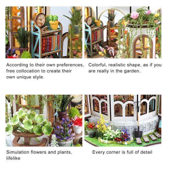 1 комплект DIY Mini Greenhouse Kit со светодиодной подсветкой Мебель для детей и взрослых, ручная работа Деревянный крошечный садовый домик Строительная модель Кукольный домик Украшения