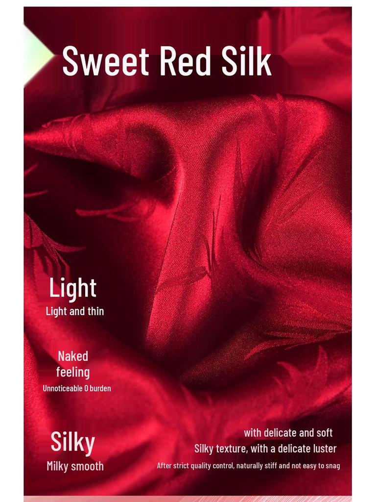 Predestined Match: Bamboo Leaf Jacquard Ice Silk Pajama Set In Festive Red - Autumn/Winter Collection