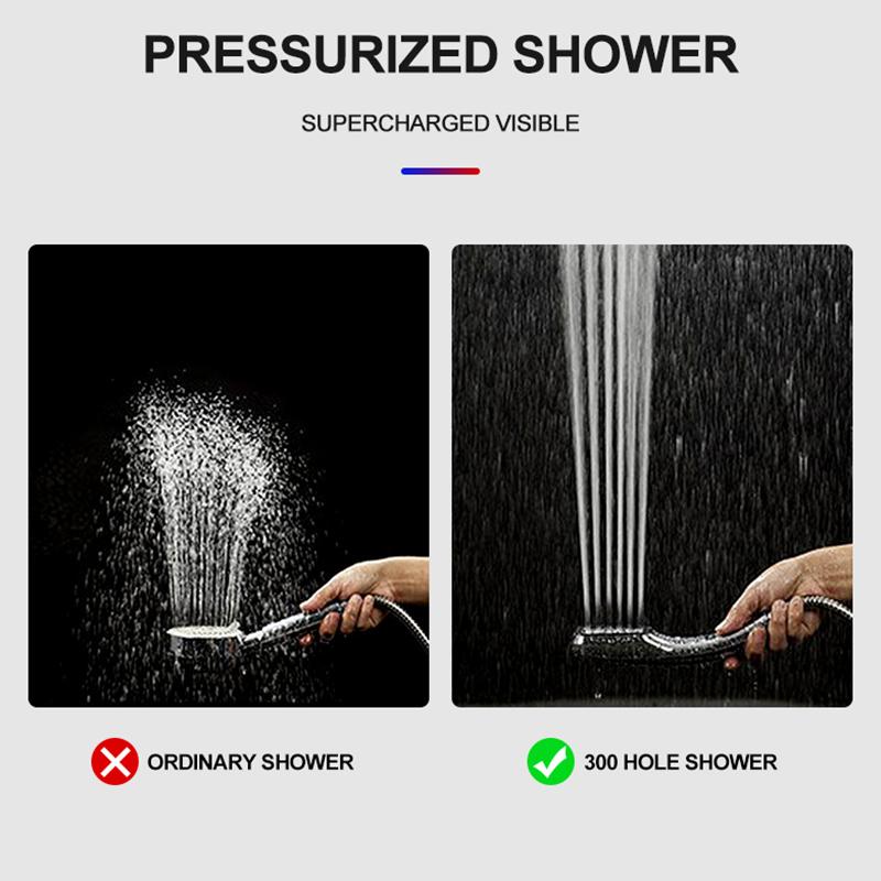 300 Holes High Pressure Shower Head Water Saving Flow With Chrome ABS Rain Spray Nozzle Bathroom Accessories