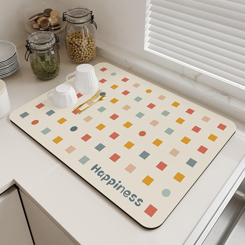 Натуральный свежий стиль Диатомитовая сушильная подставка Супервпитывающая подкладка на столешницу для кухонной раковины Сушка посуды Кофемашина Простой декор