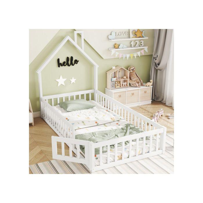 Home Lit, 90 x 200 cm, Lit à lattes (sans matelas), Pin, Minimaliste, Blanc