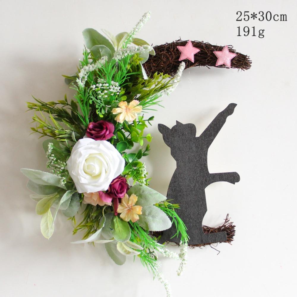 Black Color Halloween Wreath Hanging Style Moon Garland Decorative Black Cat Garland Front Door