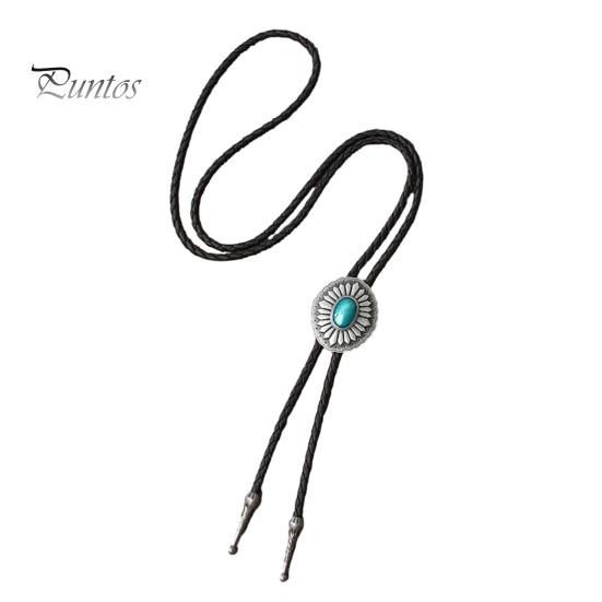 Ретро ожерелье-свитер в западном ковбойском стиле, свитер с цепочкой, резная искусственная бирюзовая пряжка, длинное ожерелье из искусственной кожи