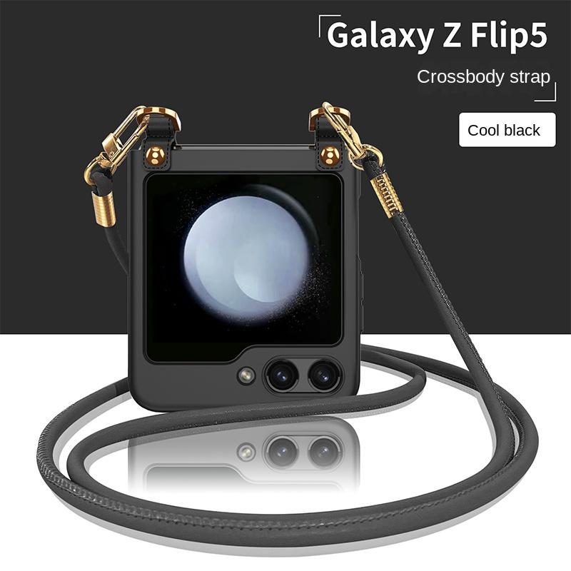 Чехол Galaxy Z Flip 5 Роскошный чехол для телефона с ремешком через плечо для Samsung Galaxy Z Flip 5 5G Гальванический жесткий противоударный защитный чехол