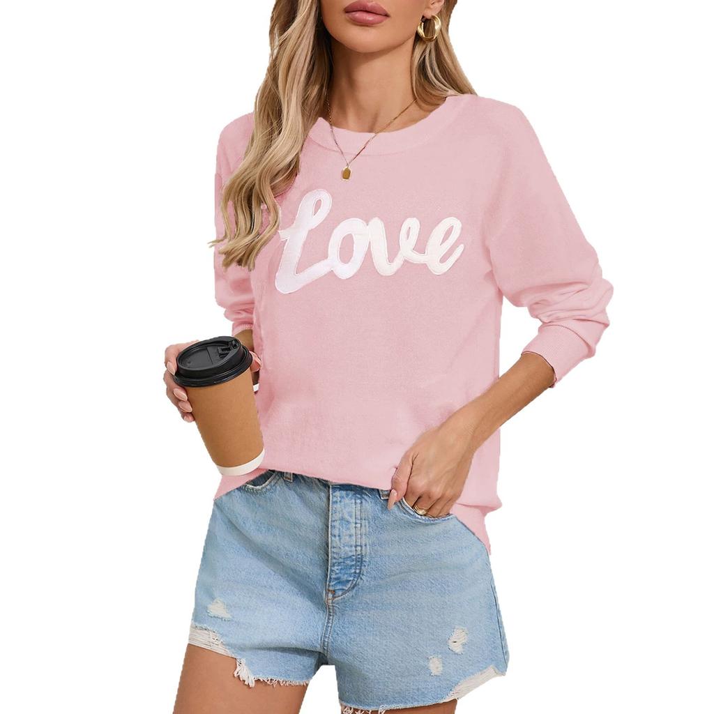 Europe, America Autumn And Winter New Women'S Sweater Christmas Letter Round Neck Pullover Knitted Sweater Top Women