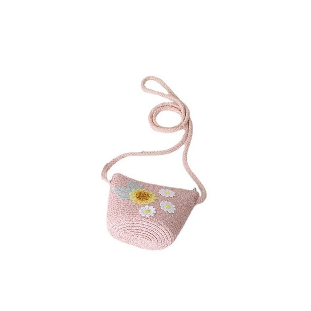 Small Daisy Straw Bag Cap Set Sun Protection Sun Hat Outdoor Fisherman Hat for 2-10 Years Girls