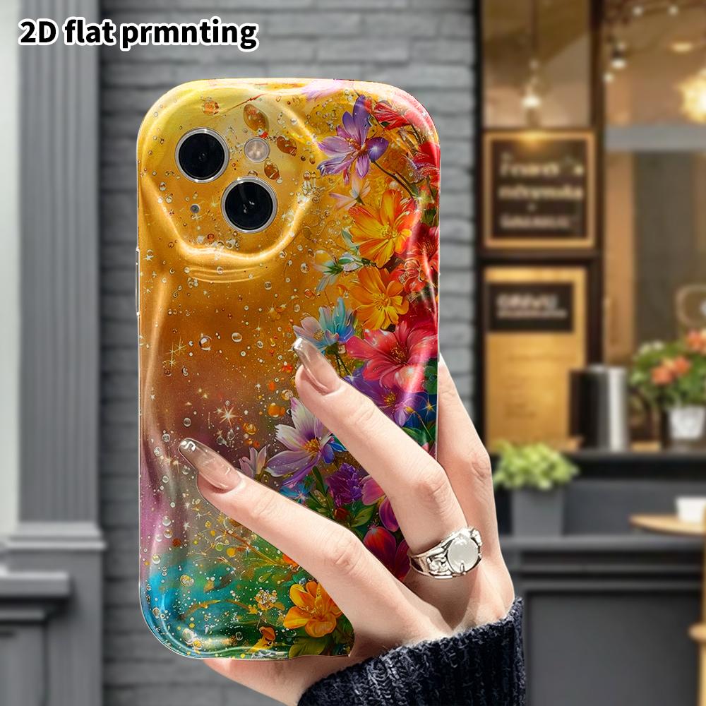 Phone Case: 2D flat design suitable for iPhone 18 17 16 15 14 13 Pro protective case, gilded floral pattern, perfect Christmas and Halloween holiday g