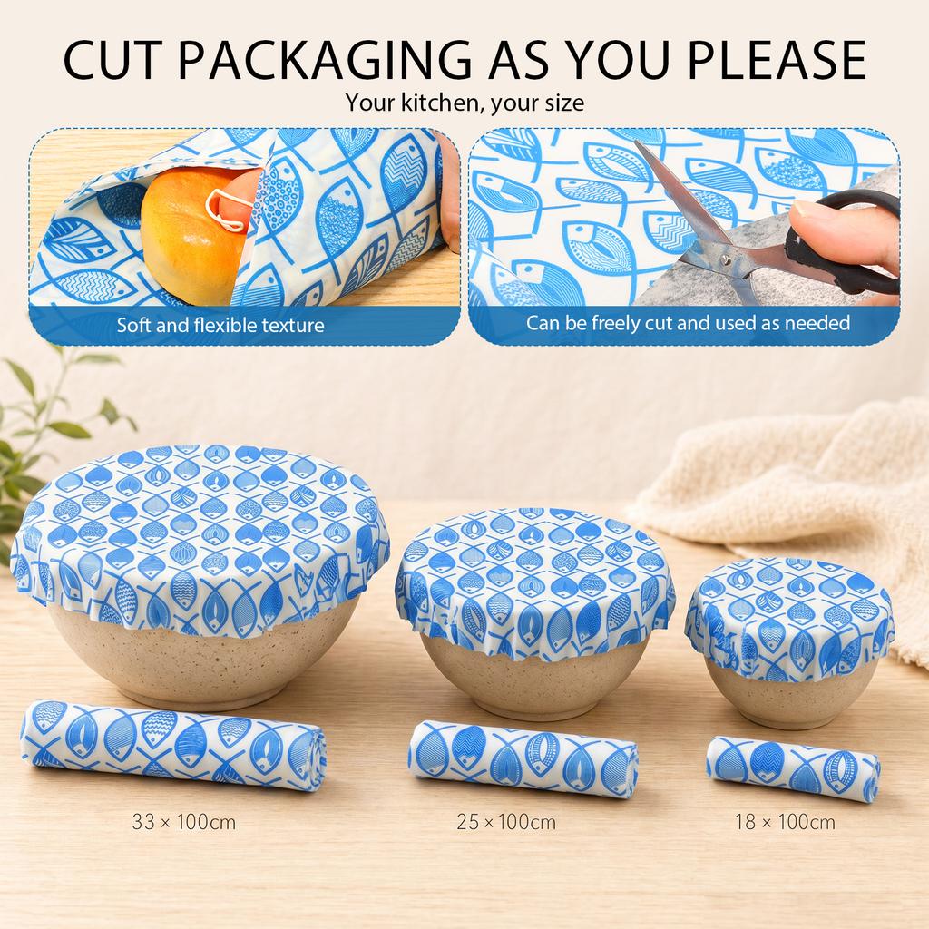 3 Rolls Reusable Beeswax Food Wrap 3 Size DIY Cutting Bread Storage Wrap Multi-role Beeswax Cloth Roll for Sandwich Cheese Fruit