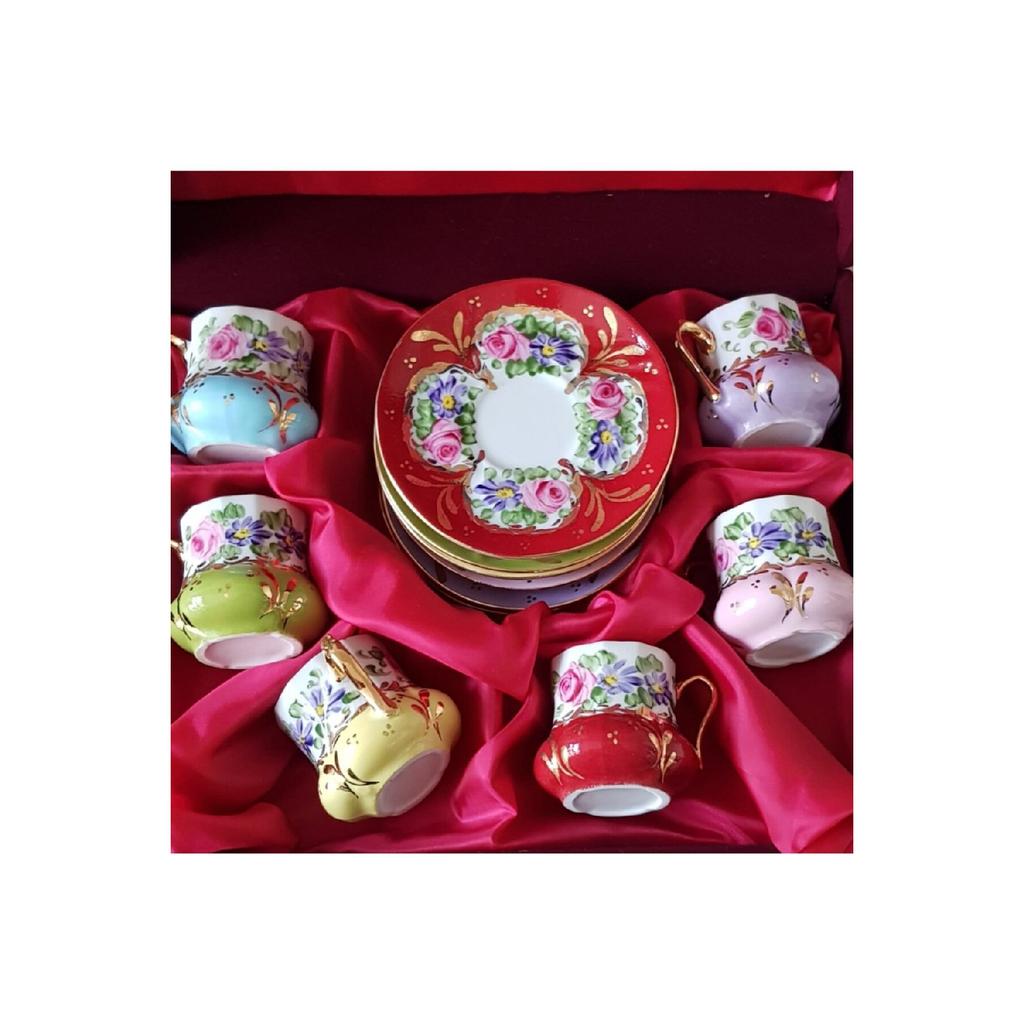 Фарфоровый набор из 6 чашек, расписанный вручную