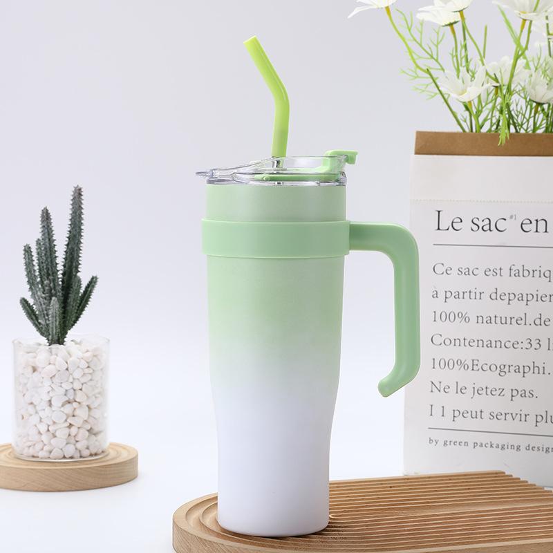 304 Stainless Steel Handle Ice Cream Cup 40oz Large Capacity Gradient Car Cup Vacuum Straw Insulated Cup