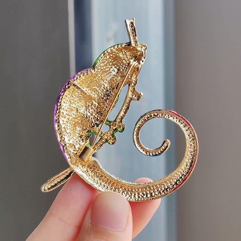 Chameleon Animal Lizard Brooch Pins Multicolor Jewelry Creative Gift for Women Fashion Office Outfit Highlight