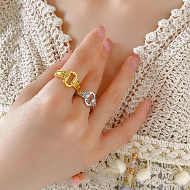 Elegant Geometric Open Ring For Women With Zirconium Stone In Minimalist Style For Fashionable Everyday Wear
