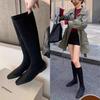 Sheepskin Grape Mom Same Square Head High Boots Women's Knight Boots Flat Bottom Boots Elastic Boots Socks Boots Stacking Boots