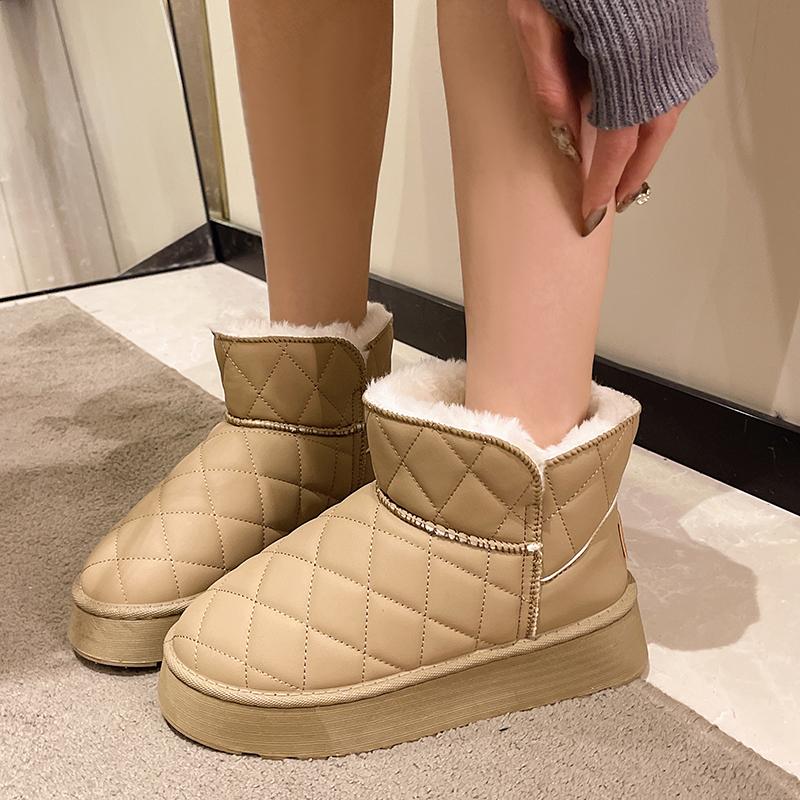 Зимние новые стильные женские зимние ботинки с флисовой подкладкой, водонепроницаемые короткие женские хлопковые ботинки, теплые утолщенные женские ботинки для хлеба