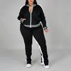 2 Pcs/Set Women Jogging Suit Plus Size Zip-up Long Sleeve Sweatsuit with Trousers Loose Fit Tracksuit Sports Outfit for Joggers